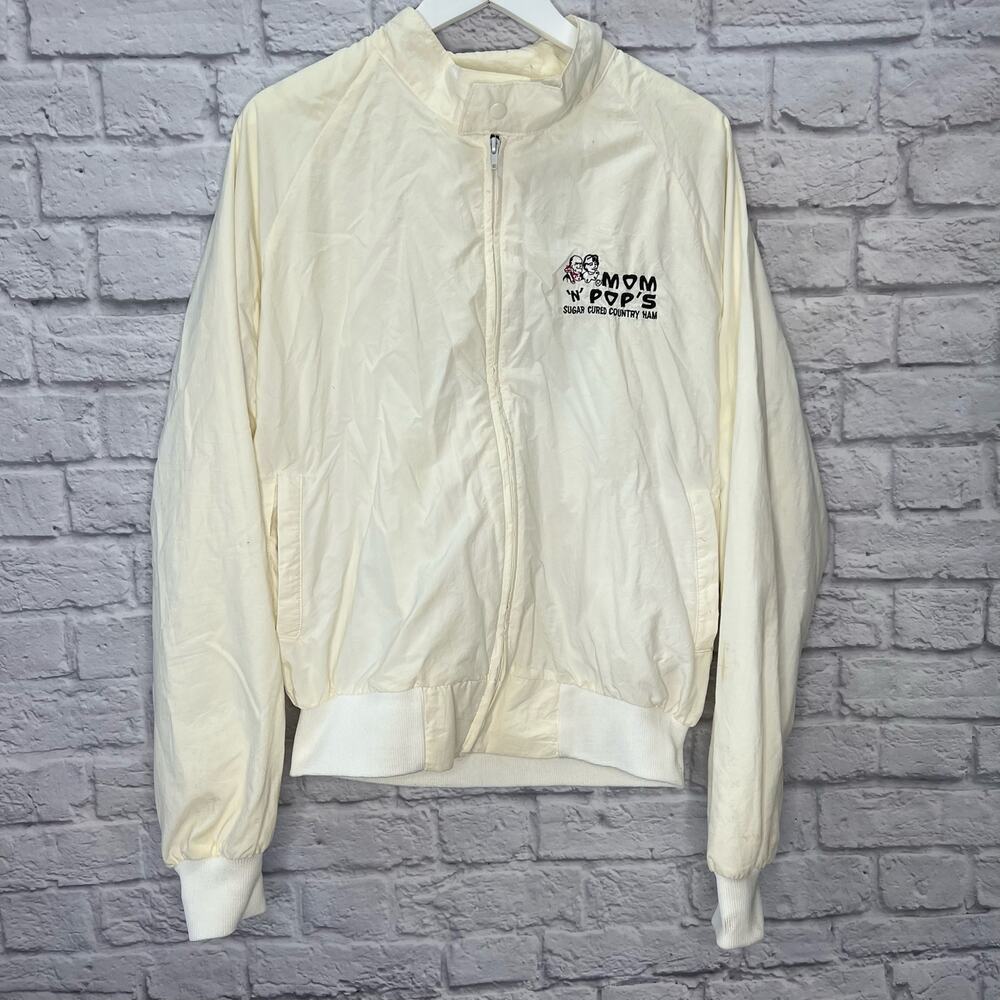 Vintage Auburn Sportswear Nylon Jacket Ivory White Size XL Embroidered Mom Pop